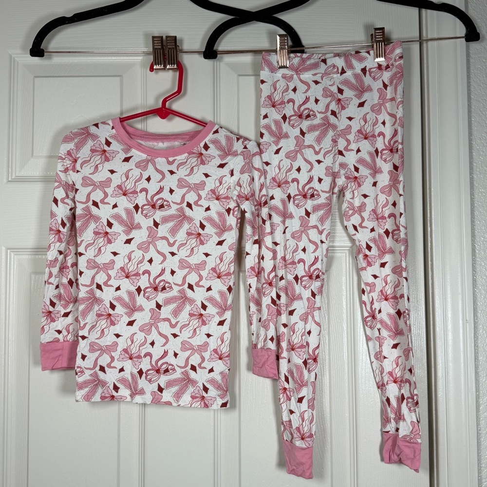 Miozing Girls 4/5 Pink Coquette Bow Bamboo Long Sleeve Pajama Set Girly Ballet